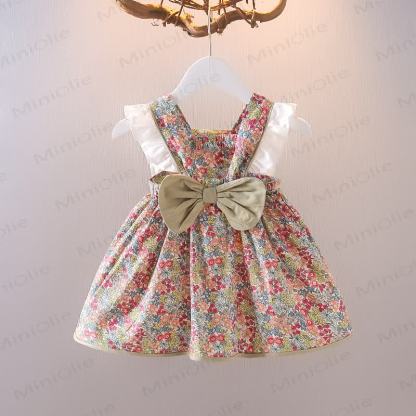 ベビー・幼児用女の子向けコットンリボン付き花柄ノースリーブDress - 緑 - 3～4歳 - image 2