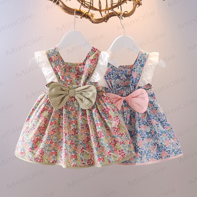 ベビー・幼児用女の子向けコットンリボン付き花柄ノースリーブDress - image 1