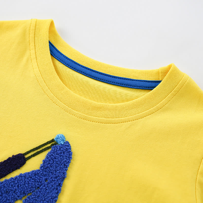 幼児男の子用 黄色いショベルカー柄タオル刺繍Tシャツ - image 3