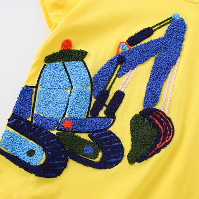 幼児男の子用 黄色いショベルカー柄タオル刺繍Tシャツ - image 2