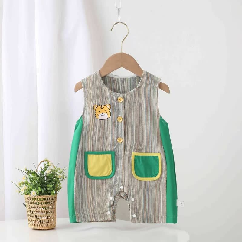 TIGERのベビー用ストライプ柄立体テールノースリーブロンパース - 緑 - 17～23歳男性 - image 1