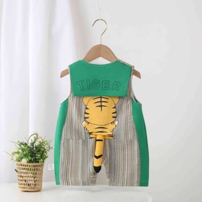 TIGERのベビー用ストライプ柄立体テールノースリーブロンパース - image 2