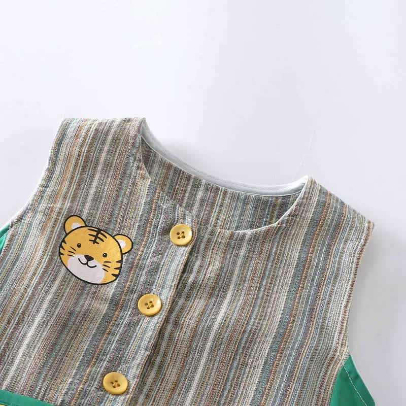 TIGERのベビー用ストライプ柄立体テールノースリーブロンパース - image 4