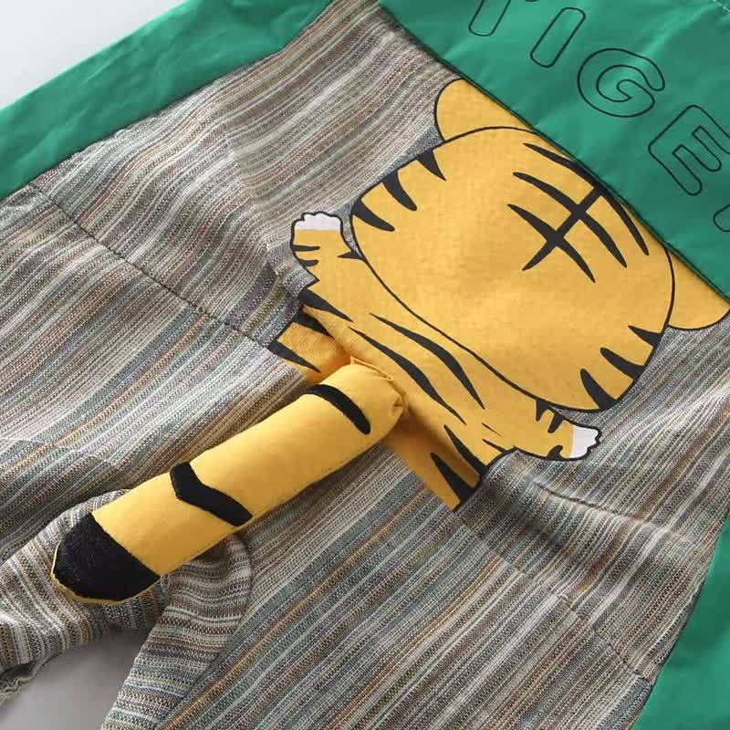 TIGERのベビー用ストライプ柄立体テールノースリーブロンパース - image 3