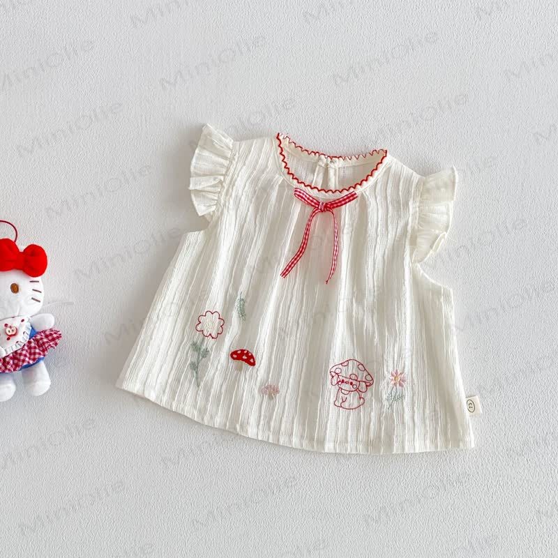 ベビー・幼児用女の子向けリボン付きタンクトップ、ノースリーブDress、またはチェック柄パンツ - ベージュのトップス - 4～5歳 - image 2