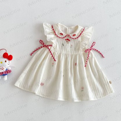 ベビー・幼児用女の子向けリボン付きタンクトップ、ノースリーブDress、またはチェック柄パンツ - ベージュのDress - 4～5歳 - image 3