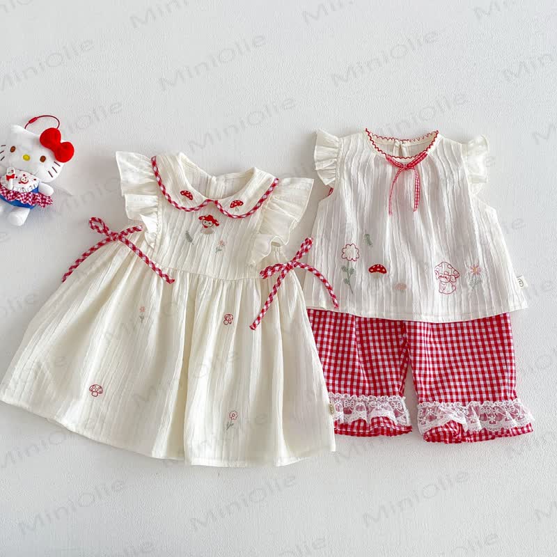 ベビー・幼児用女の子向けリボン付きタンクトップ、ノースリーブDress、またはチェック柄パンツ - image 5
