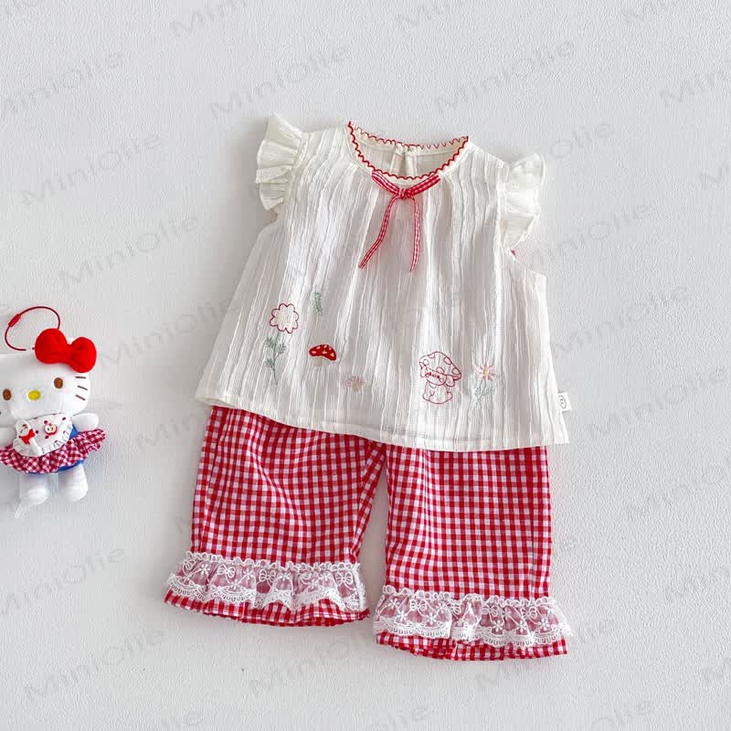 ベビー・幼児用女の子向けリボン付きタンクトップ、ノースリーブDress、またはチェック柄パンツ - image 1