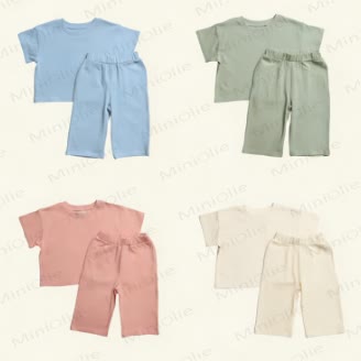 ベビー・幼児用無地Tシャツ＆パンツセット - image 1