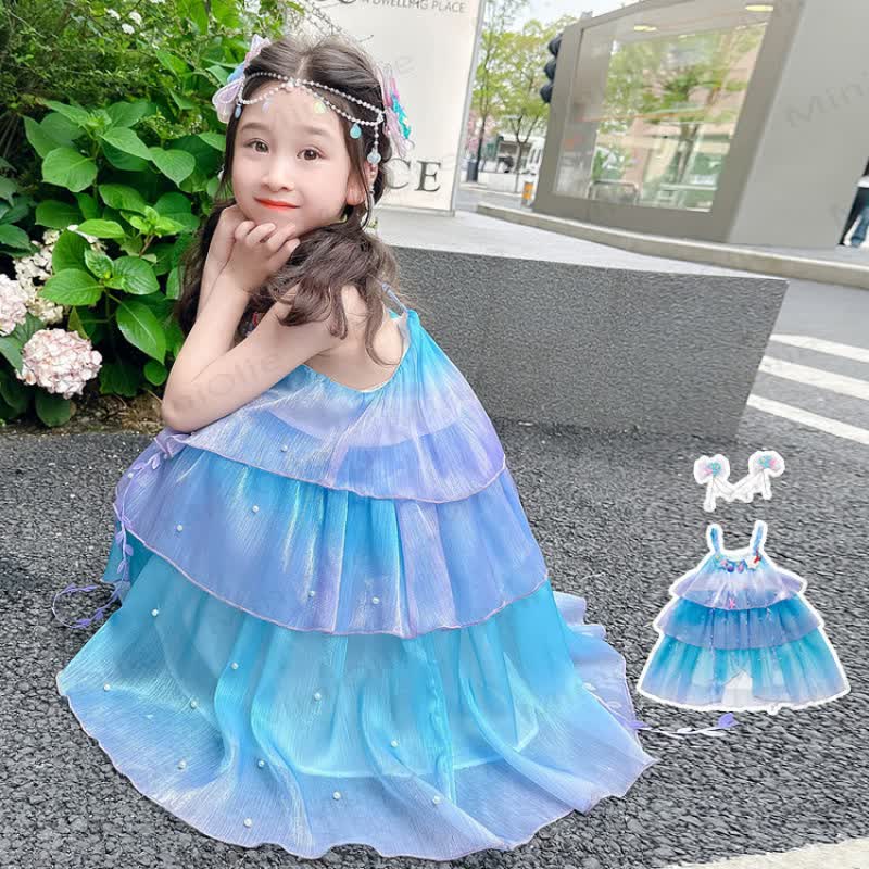 幼児用女の子用コットンチュールノースリーブDress - ブルーとヘッドウェア - 10-11歳 - image 1