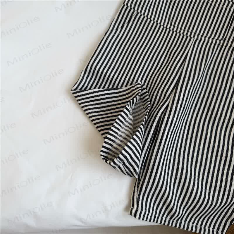 幼児用コットン製黒白ストライプオーバーオール - image 4