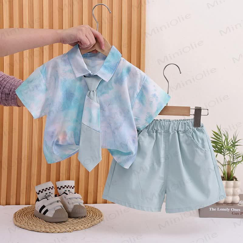 ベビー・幼児男の子用グリーンのネクタイ付きシャツとショートパンツのセット - 緑 - 3～4歳 - image 1