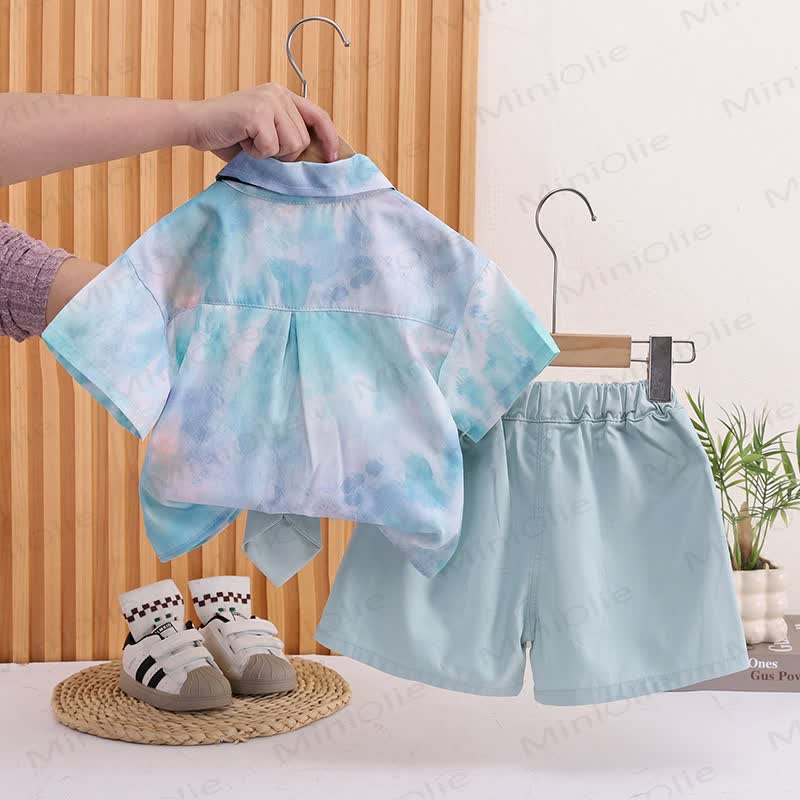 ベビー・幼児男の子用グリーンのネクタイ付きシャツとショートパンツのセット - image 2