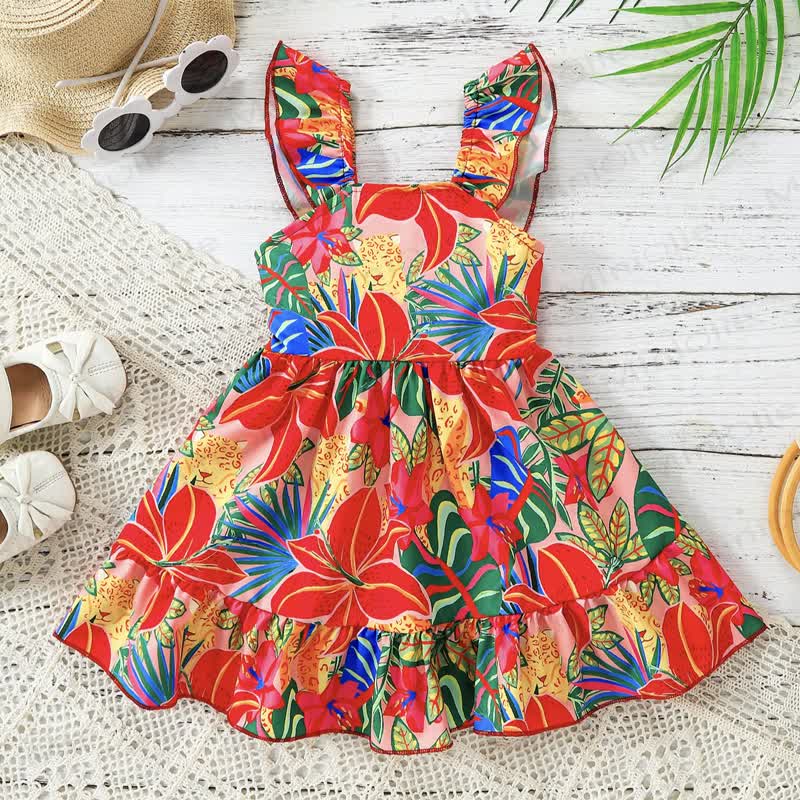 ベビー・幼児用女の子向け、赤い花柄プリントのノースリーブDress - 赤 - 4～5歳 - image 2