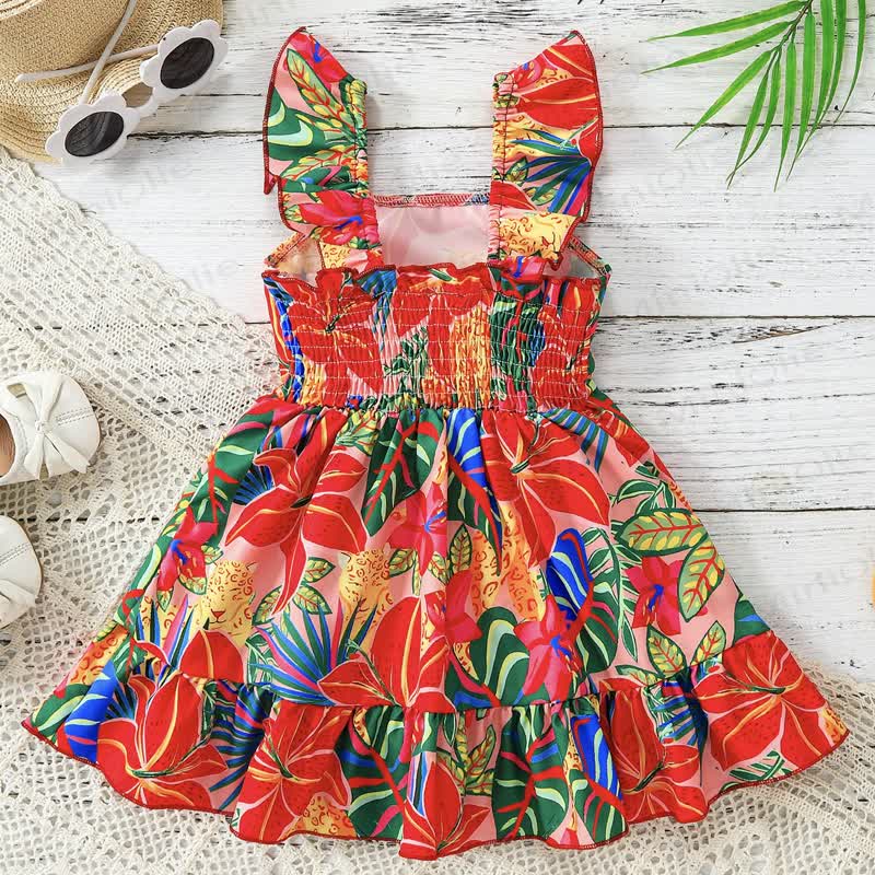 ベビー・幼児用女の子向け、赤い花柄プリントのノースリーブDress - image 3