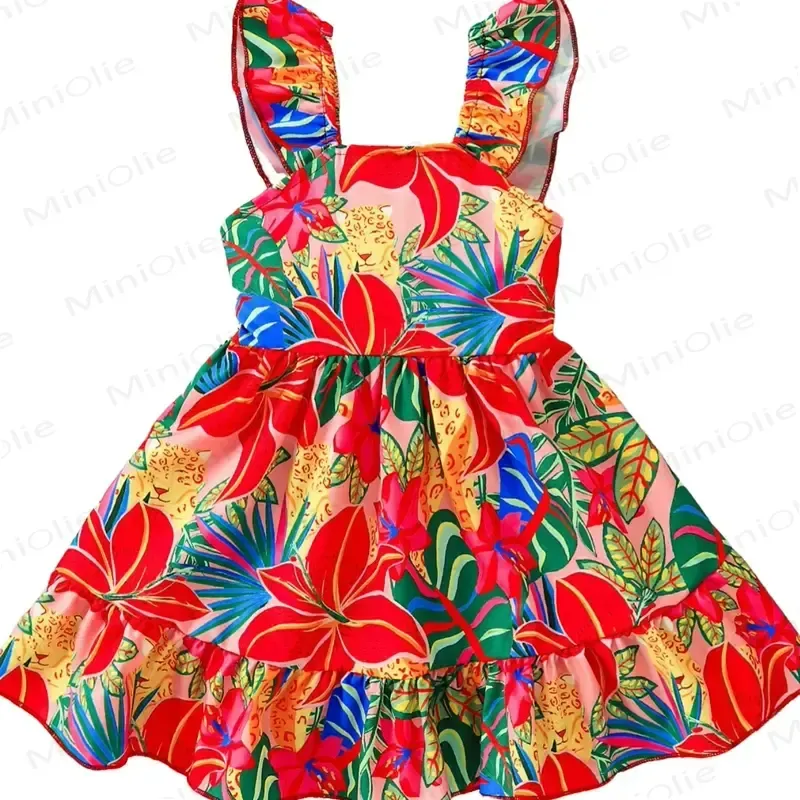ベビー・幼児用女の子向け、赤い花柄プリントのノースリーブDress - image 1