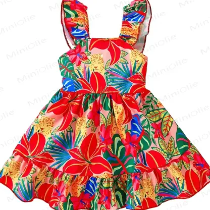 ベビー・幼児用女の子向け、赤い花柄プリントのノースリーブDress - image 1