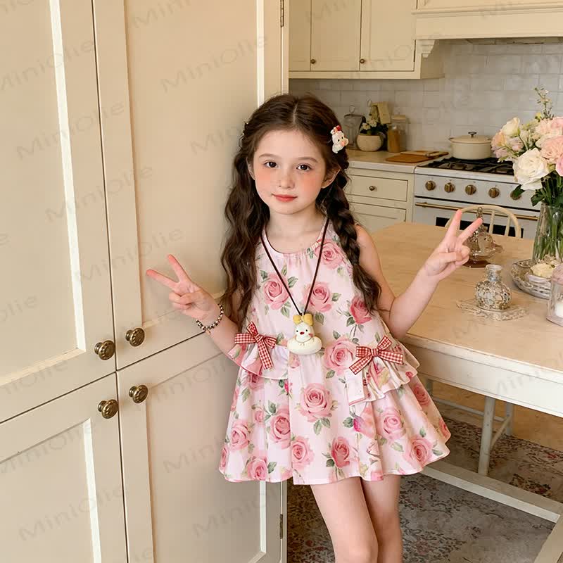 幼児・キッズ 女の子用 花柄、水玉模様、または動物柄のノースリーブDress - ピンクの花 - 10-11歳 - image 2