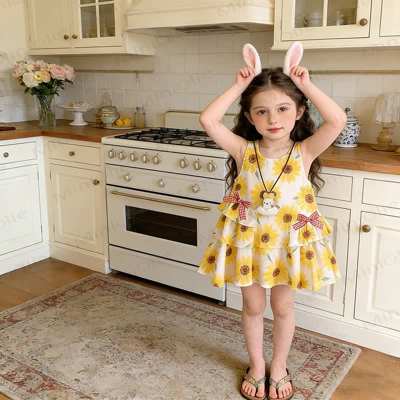 幼児・キッズ 女の子用 花柄、水玉模様、または動物柄のノースリーブDress - 黄色 - 10-11歳 - image 3