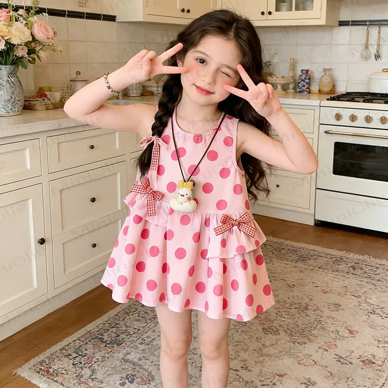 幼児・キッズ 女の子用 花柄、水玉模様、または動物柄のノースリーブDress - ピンクのドット - 10-11歳 - image 4