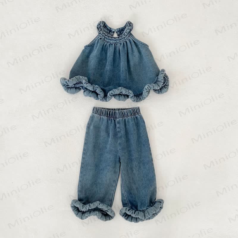幼児用女の子デニムタンクトップとパンツのセット - 青 - 6～7歳 - image 2