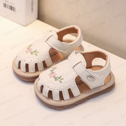 幼児用花柄刺繍サンダル - ベージュ - 7.5C℃ - image 3