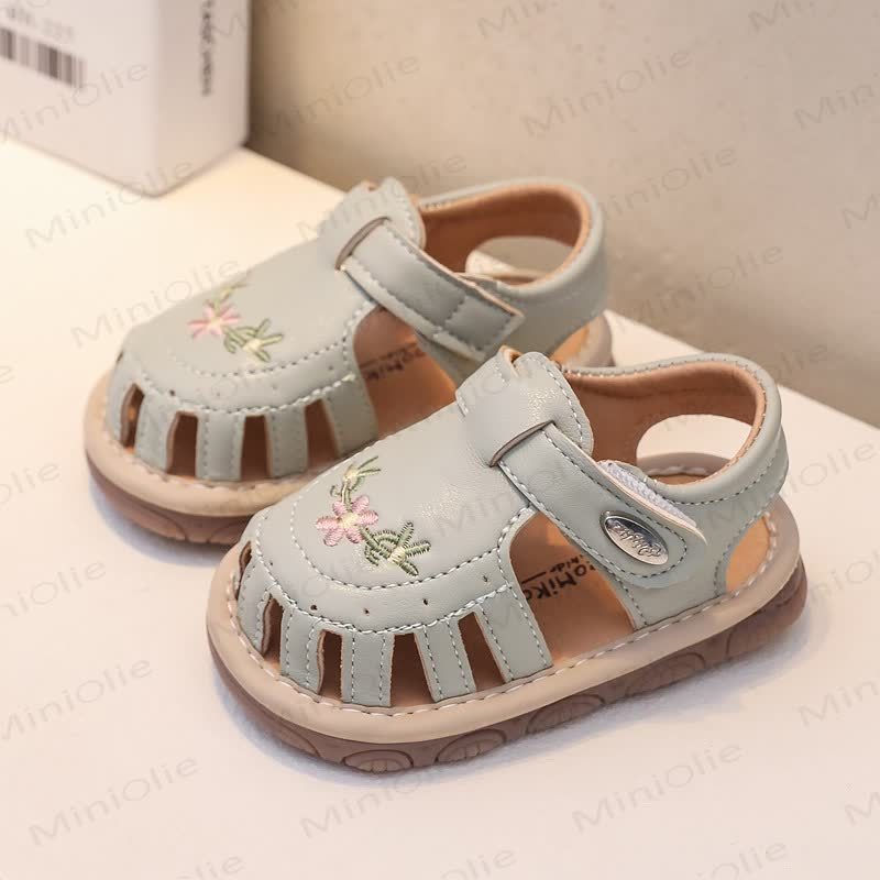幼児用花柄刺繍サンダル - 緑 - 7.5C℃ - image 8