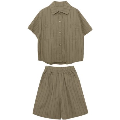 幼児男の子用コットンストライプシャツ＆ショートパンツセット - image 4