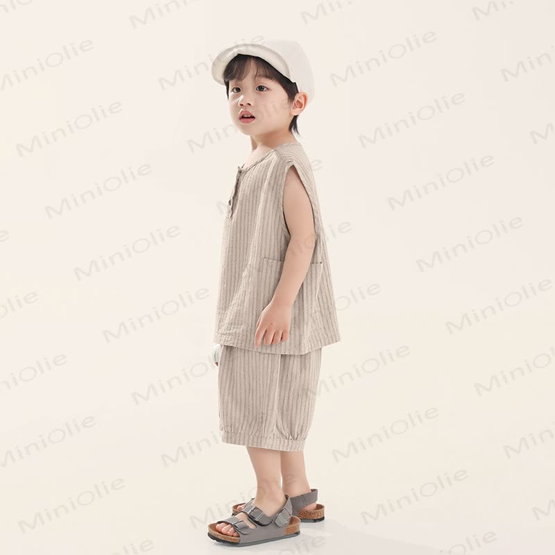 幼児男の子用コットンストライプタンクトップ＆ショートパンツセット - image 1
