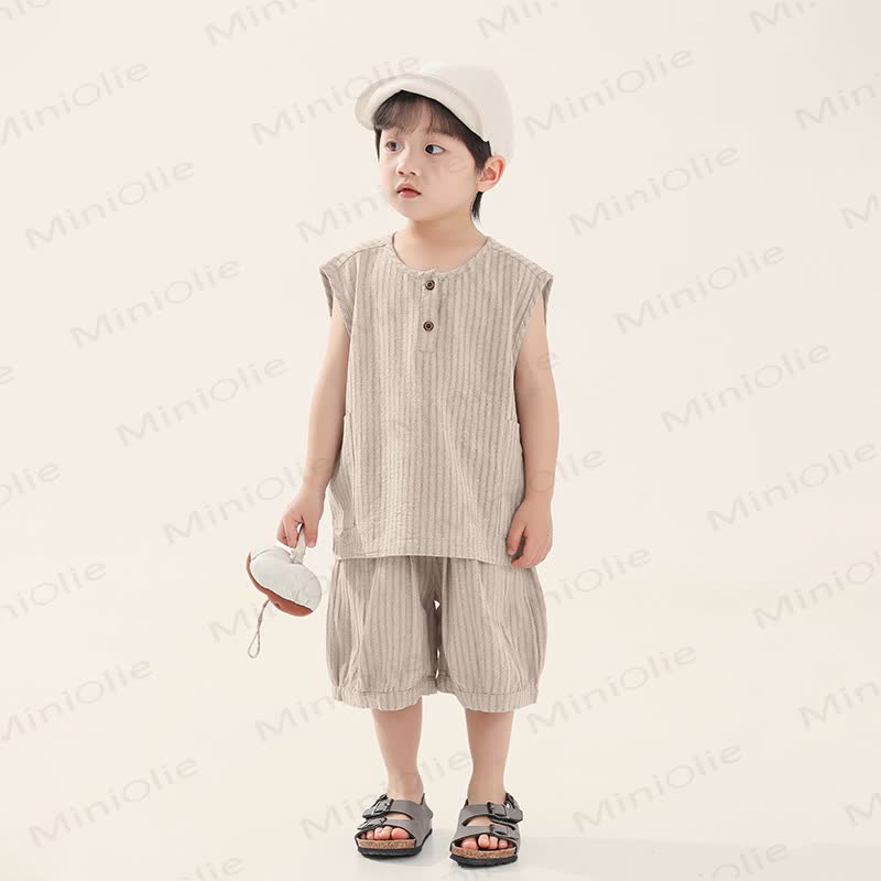 幼児男の子用コットンストライプタンクトップ＆ショートパンツセット - 緑 - 8-9T - image 2