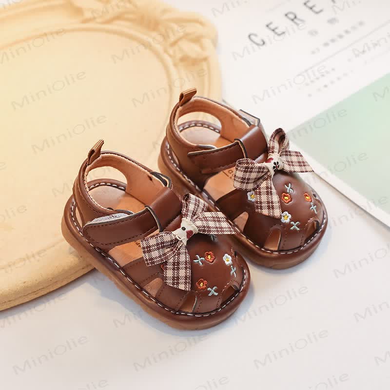 幼児用リボン刺繍サンダル - 茶色 - 6C - image 5
