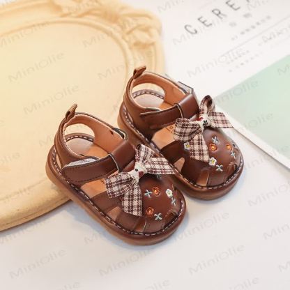 幼児用リボン刺繍サンダル - 茶色 - 6C - image 5