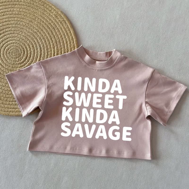 KINDA SWEET KINDA SAVAGEベビーサマーカジュアルTシャツ - コーラルピンク - 2～3歳 - image 3
