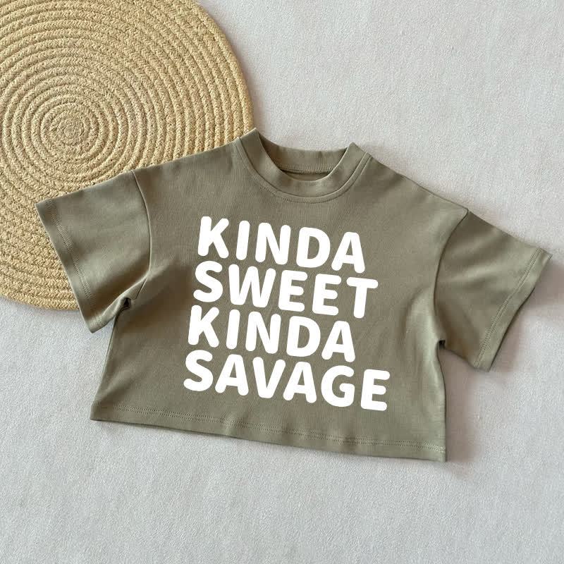 KINDA SWEET KINDA SAVAGEベビーサマーカジュアルTシャツ - グレーグリーン - 2～3歳 - image 2