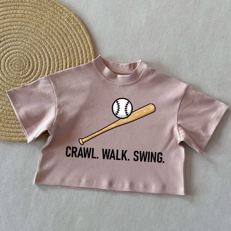 ハイハイ。歩く。ブランコに乗る。ベビー野球サマーカジュアルTシャツ - コーラルピンク - 2～3歳 - image 3