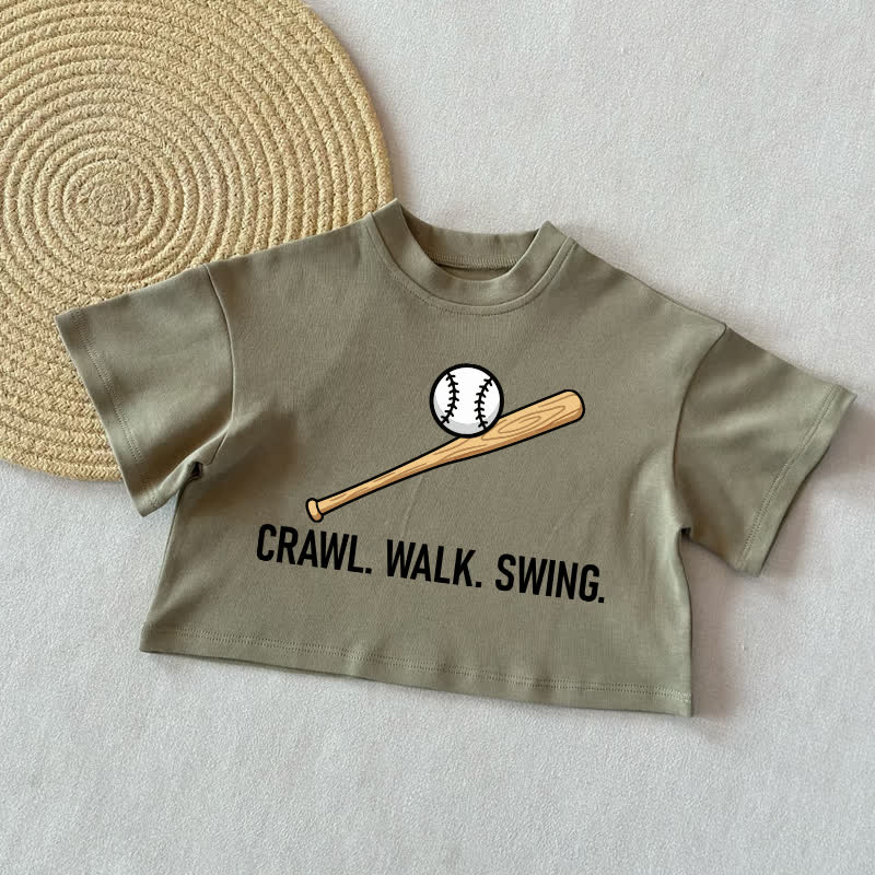 ハイハイ。歩く。ブランコに乗る。ベビー野球サマーカジュアルTシャツ - グレーグリーン - 2～3歳 - image 2