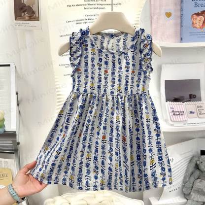 幼児用女の子向けアニマルレインボーリボンノースリーブDress - 青 - 8-9T - image 2