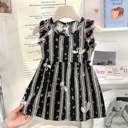 幼児用女の子向けアニマルレインボーリボンノースリーブDress - ブラックストライプ - 8-9T - image 6