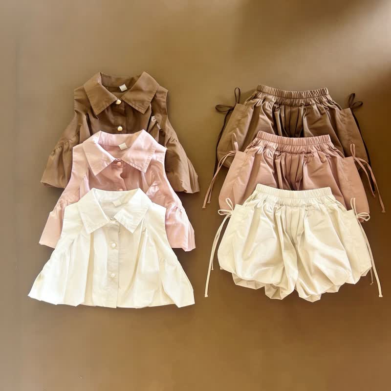 ベビー・幼児用女の子向けコットンタンクトップ＆ショートパンツ無地セット - image 1