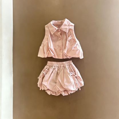 ベビー・幼児用女の子向けコットンタンクトップ＆ショートパンツ無地セット - ピンク - 4～5歳 - image 4