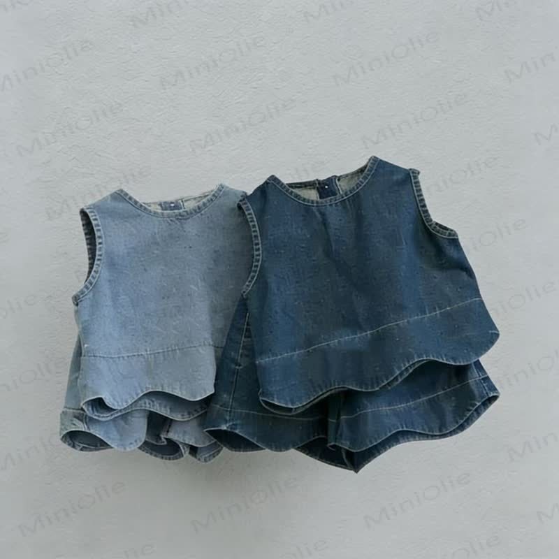 ベビー・幼児用女の子向け無地タンクトップ＆ショートパンツ デニムセット - image 1