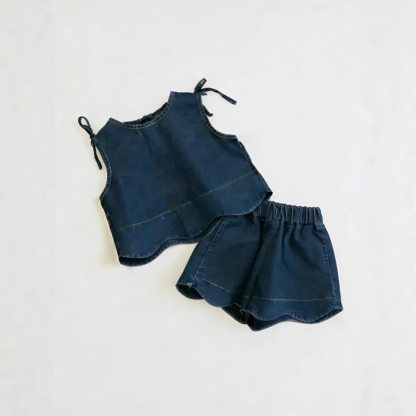 ベビー・幼児用女の子向け無地タンクトップ＆ショートパンツ デニムセット - 海軍 - 4～5歳 - image 2