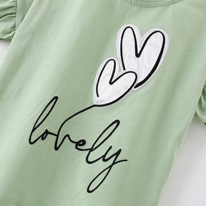 LOVELY幼児用女の子向けグリーンハートフリル袖Tシャツ - image 3