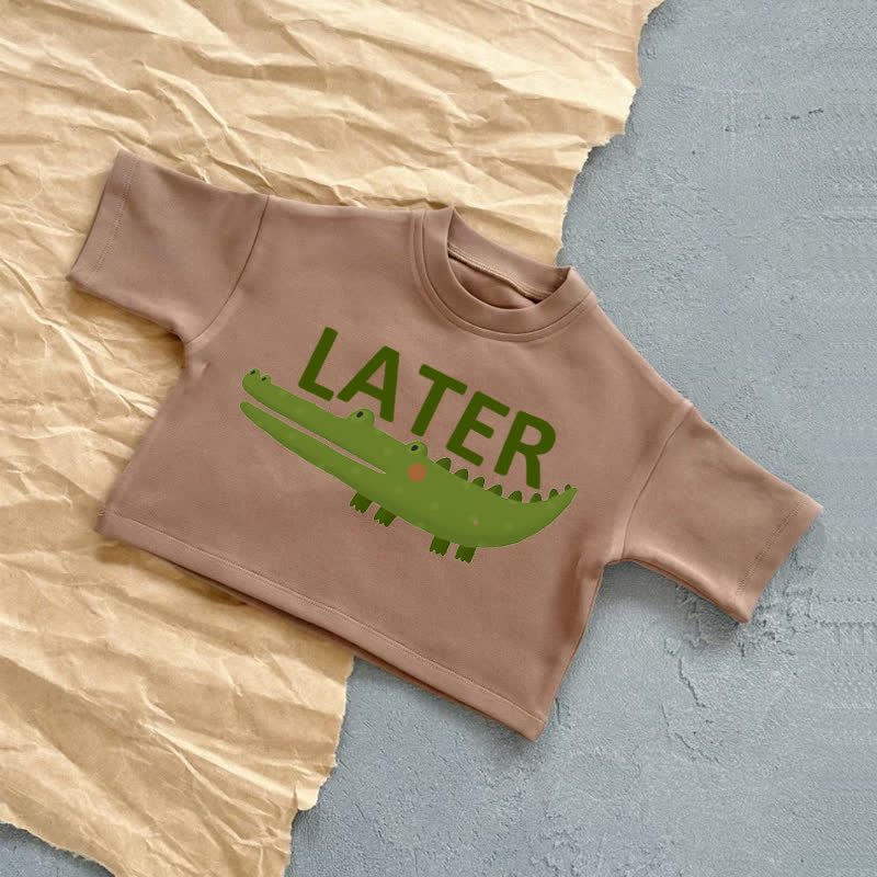 LATERベビーワニ柄サマーカジュアルTシャツ - 茶色 - 2～3歳 - image 3