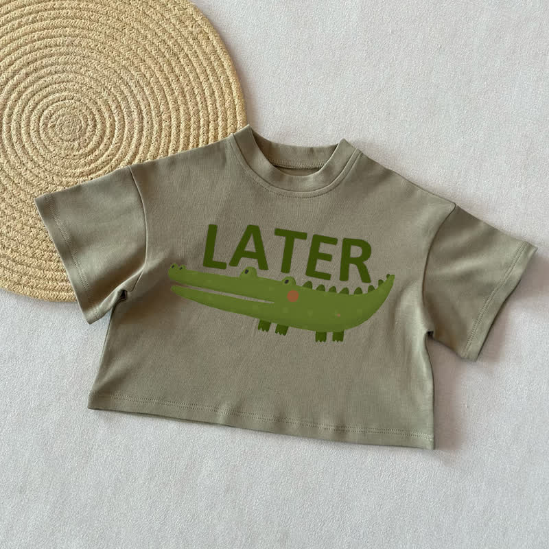 LATERベビーワニ柄サマーカジュアルTシャツ - グレーグリーン - 2～3歳 - image 2