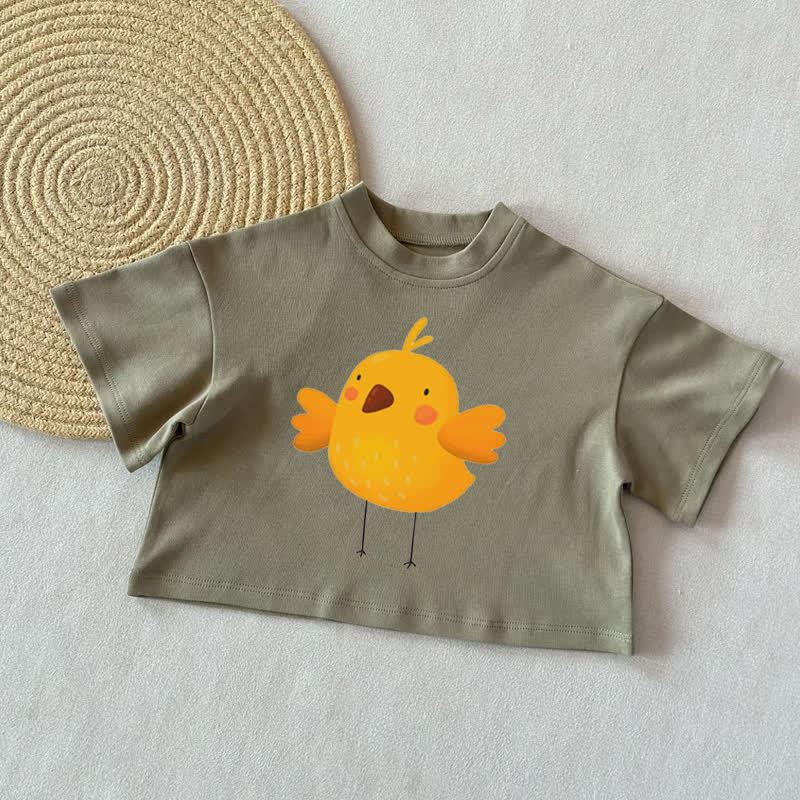 ひよこ柄サマーカジュアルTシャツ - グレーグリーン - 2～3歳 - image 2