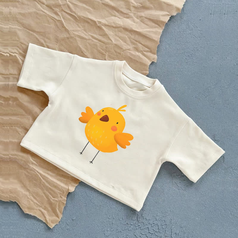ひよこ柄サマーカジュアルTシャツ - 白 - 2～3歳 - image 1
