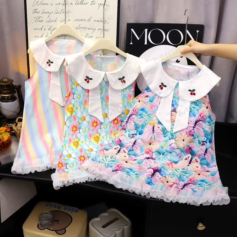 幼児・キッズ 女の子用 バタフライ柄 ポリエステル ノースリーブDress - image 1