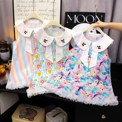 幼児・キッズ 女の子用 バタフライ柄 ポリエステル ノースリーブDress - image 1