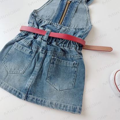 幼児・キッズ ガールズ 無地ネイビーデニム ノースリーブDress - image 2